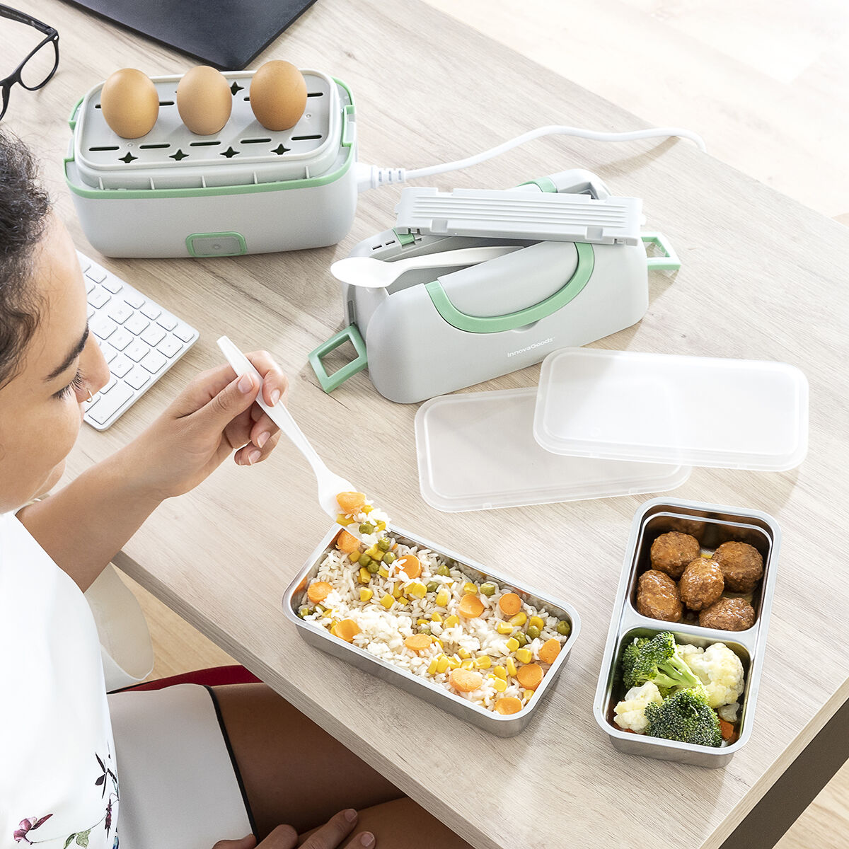 Elektrisk ånglunchlåda med recept 3-i-1 Beneam InnovaGoods - 3