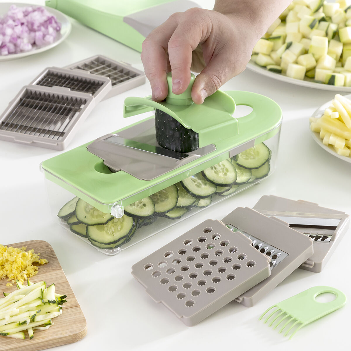 Grönsaksskärare, rivjärn och mandolin med 7 funktioner i 1, med recept och tillbehör Choppie Expert InnovaGoods - 2