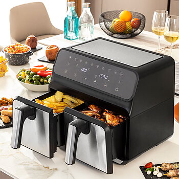 Luftfritös InnovaGoods Fryinn Double 8000 Svart 3400 W 8 L Rostfritt stål