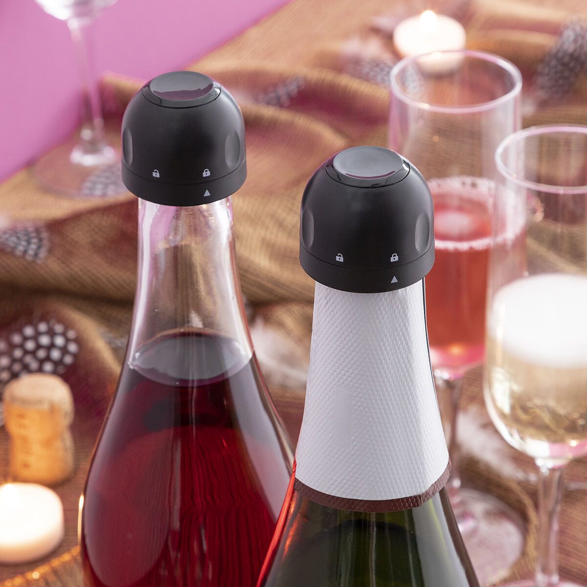Uppsättning av champagneproppar Fizzave InnovaGoods Förpackning med 2 masker