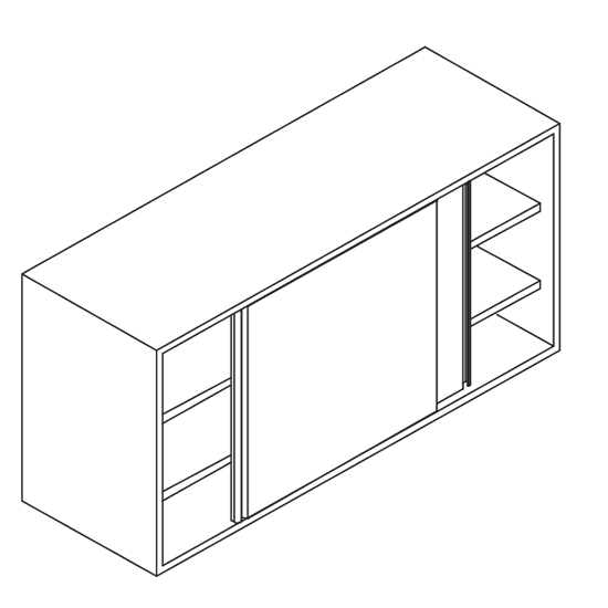 Väggskåp, med skjutdörrar, med 2 interna hyllor, 1000x400 mm