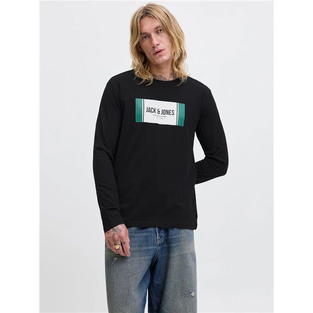 T-shirt med lång ärm Herr Jack & Jones Jjhayato Ls Crew Svart - 2