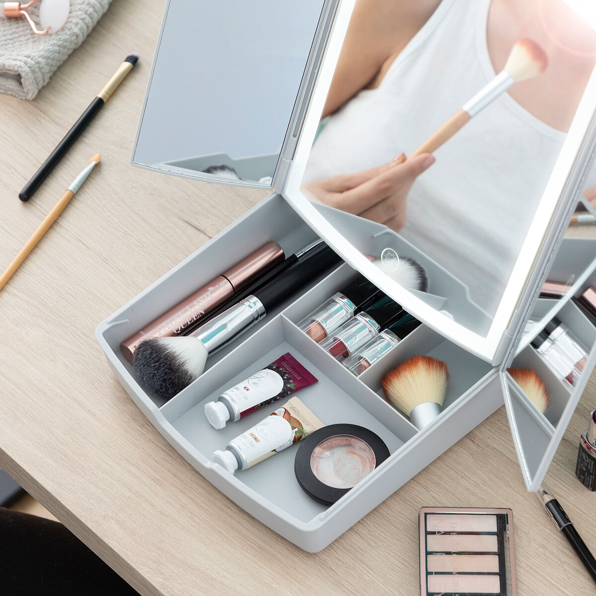 3-i-1 fällbar LED-spegel med sminkorganisator Panomir InnovaGoods - 2