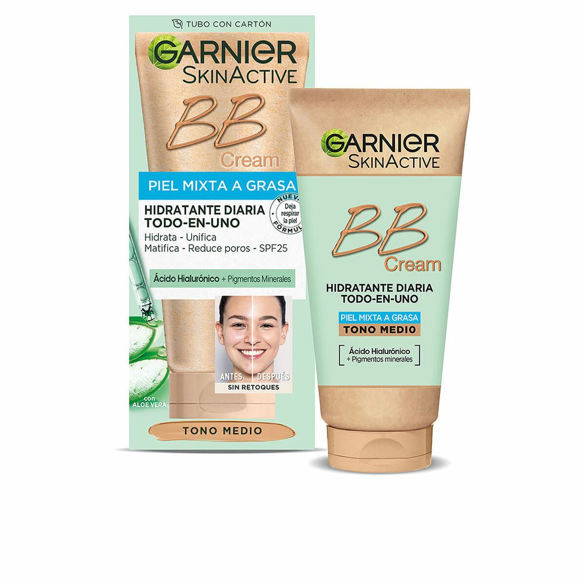 Hydrerande kräm med färg Garnier Skinactive Bb Cream Medium Spf 25 50 ml Blandad hud Fet hud