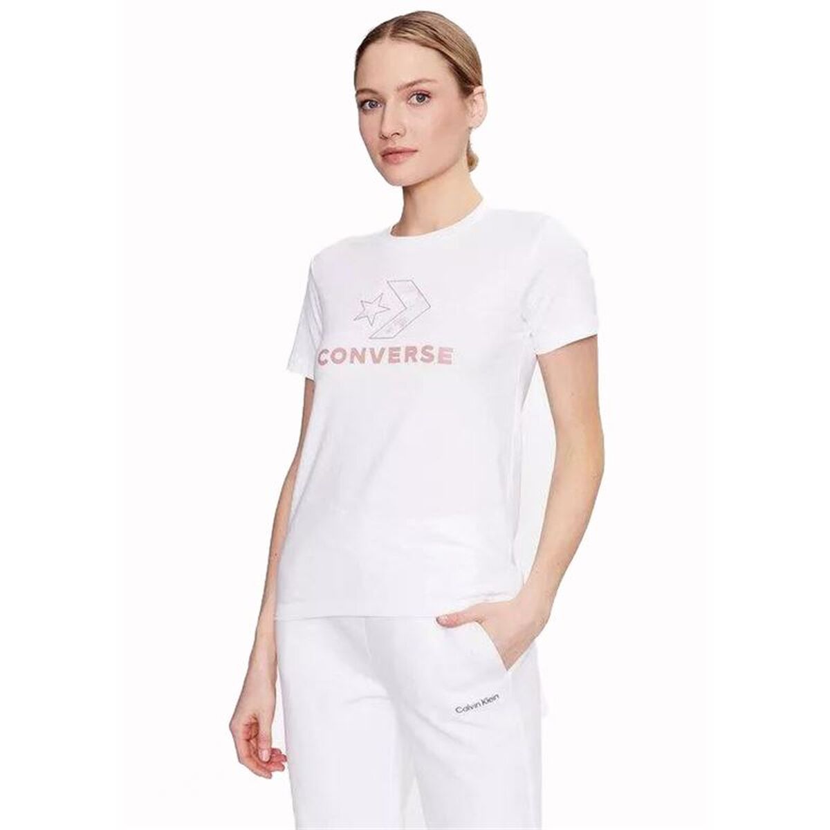 T-shirt med kortärm Dam Converse 10024538-A01 Vit