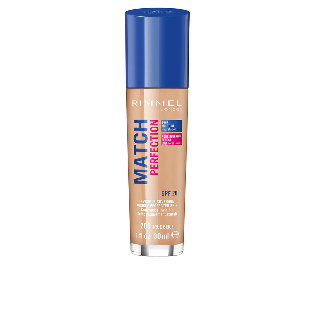Flytande makeupbas Rimmel London Match Perfection Nº 203 Spf 20 30 ml