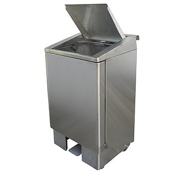 Soptunna i rostfritt stål på hjul, fotmanövrerad, 60 liter