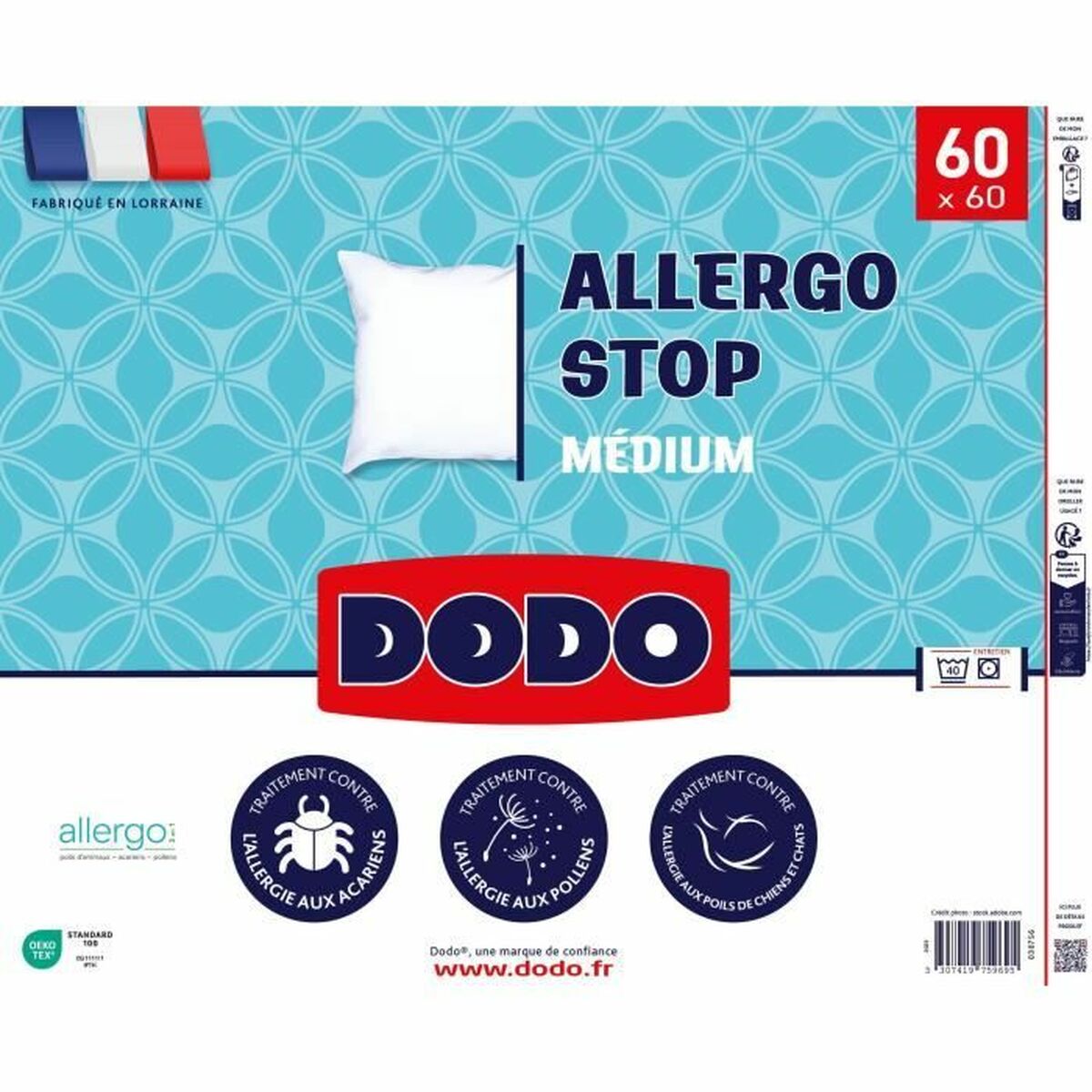 Kudden DODO ALLERGO STOP Vit 60 x 60 cm