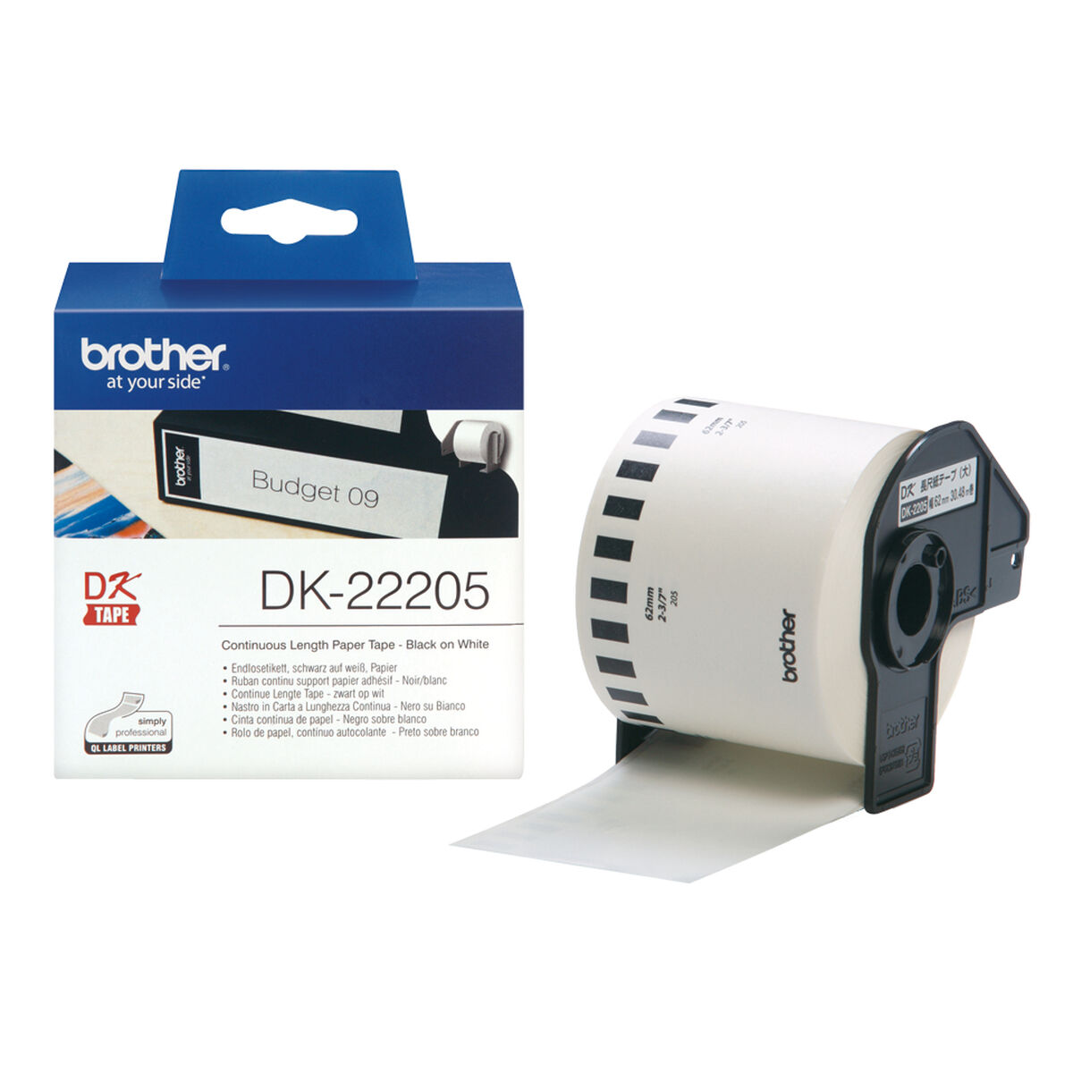 Kontinuerligt papper på rulle Brother DK-22205 Svart/Vit (3 antal) - 2