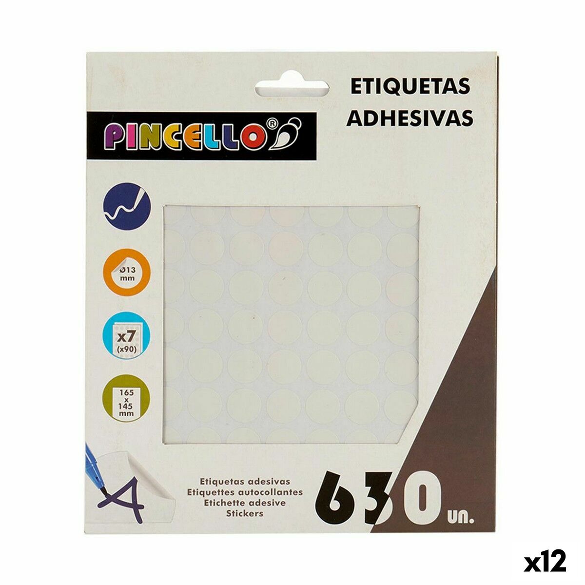 Självhäftande etiketter Pincello Vit Ø 13 mm 17 x 4 x 19 cm (12 antal)