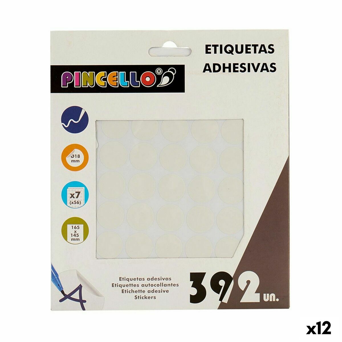 Självhäftande etiketter Pincello Vit Ø 18 mm 17 x 4 x 19,5 cm (12 antal)