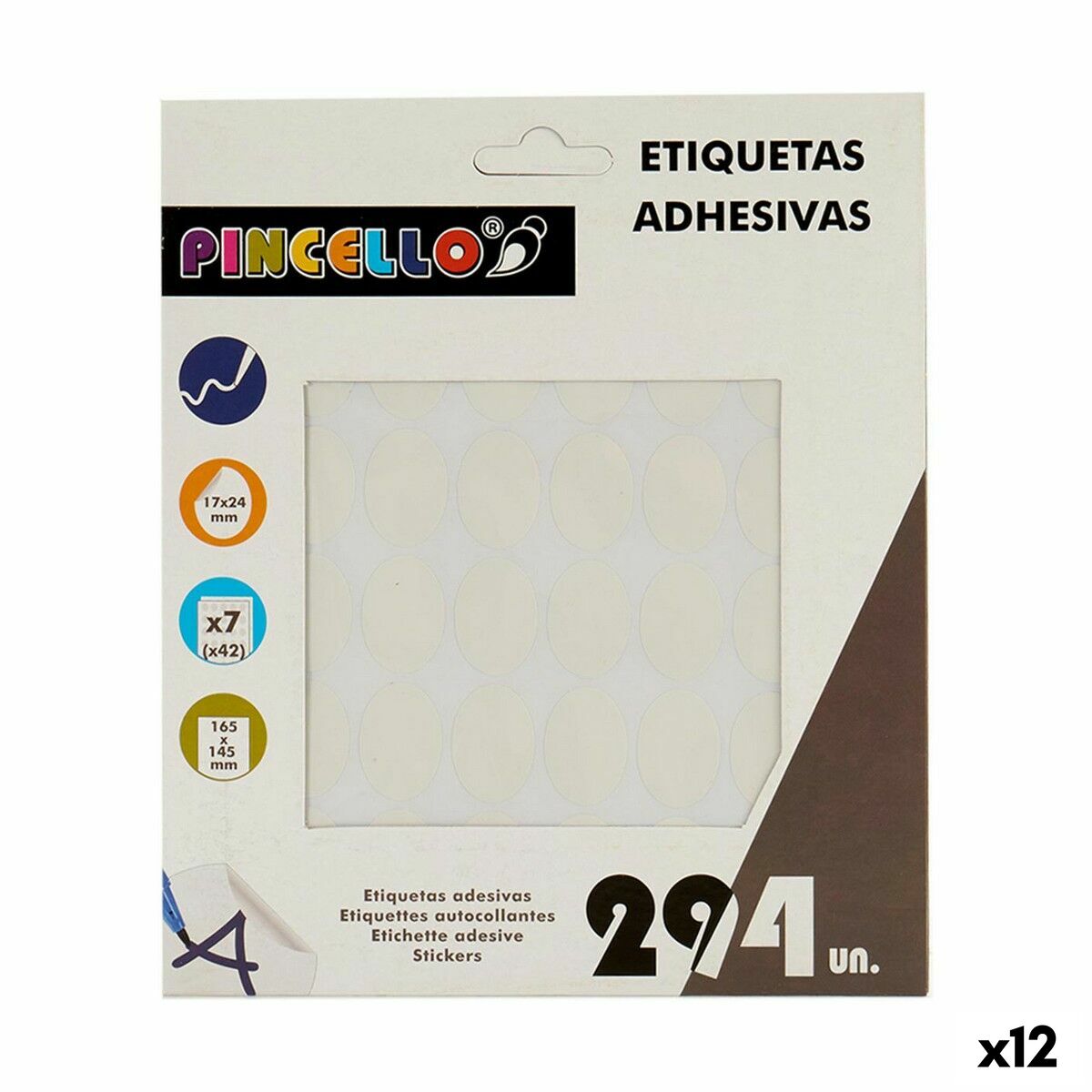 Självhäftande etiketter Pincello Vit 17 x 4 x 19 cm 17 x 24 mm Avlång (12 antal)