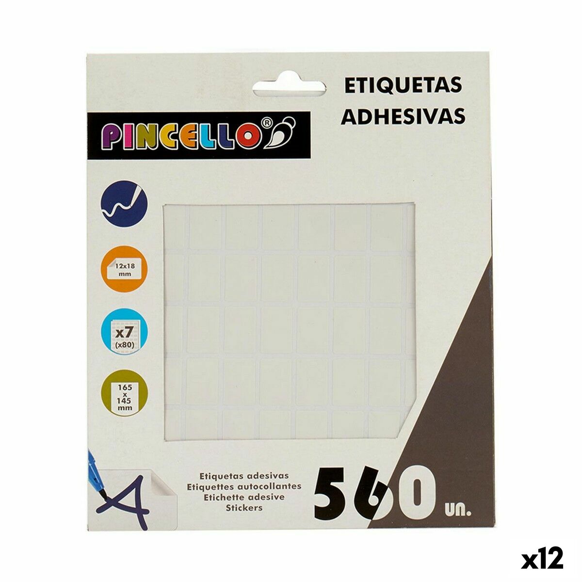 Självhäftande etiketter Pincello Vit 17 x 4 x 19 cm 12 x 18 mm Rektangulär (12 antal)