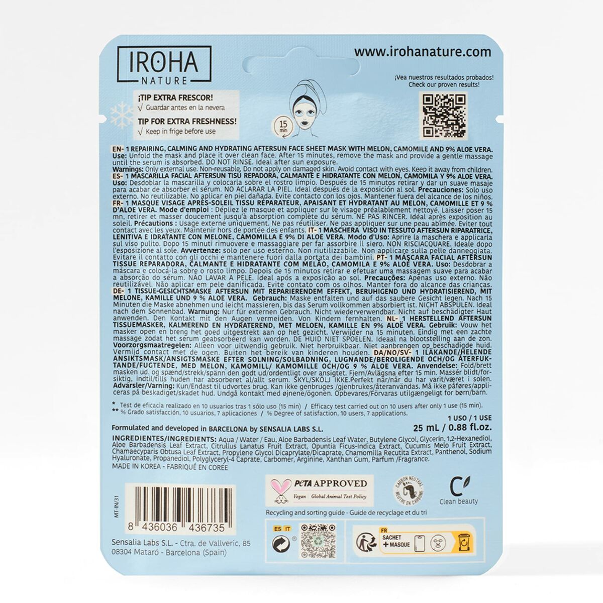 Ansiktsmask Iroha  Repairing calms and hydrates Melon (1 antal) - 3