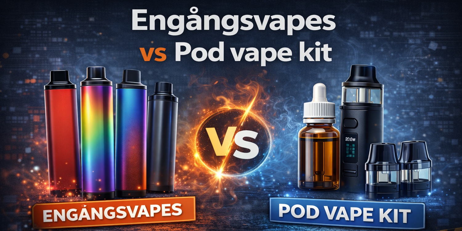 Jämförande illustration som visar skillnaden mellan engångsvapes och pod vape kit, med tydlig uppdelning mellan de två alternativen.