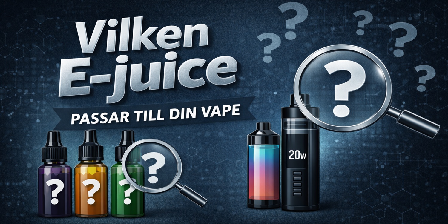 Infografik som visar vilken e-juice som passar bäst till olika vapes, med jämförelse av VG/PG-förhållanden för sub-ohm, allround och MTL-enheter.