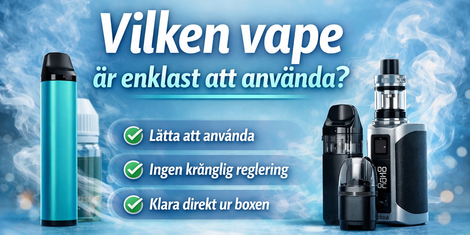 Topplista 2026 med bästa vapes för nybörjare – vilka vape-enheter passar bäst för nybörjare, med lättanvända pod- och startkits i olika färger och modeller.