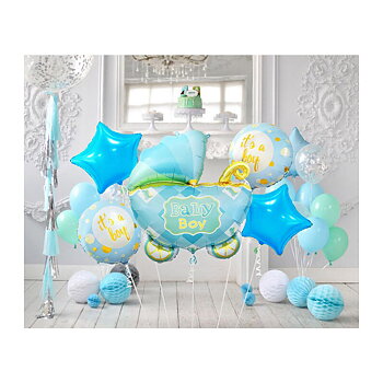 Babyboy barnvagn ballongbukett blå