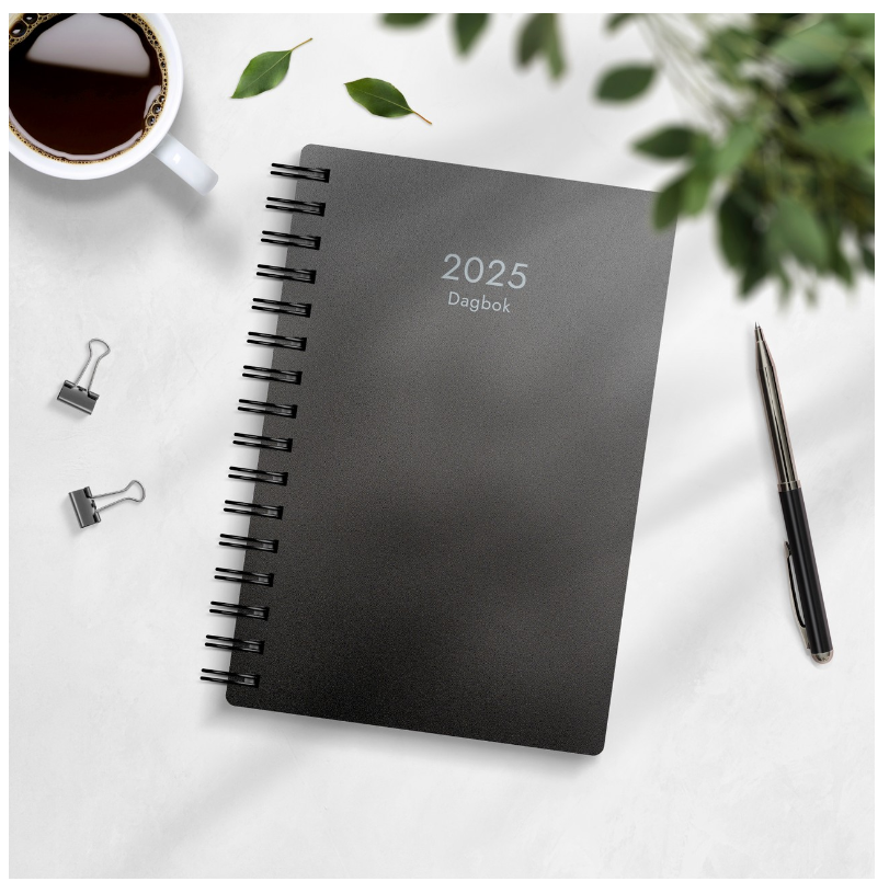 Kalender 2025 Dagbok svart PP-plast - 2