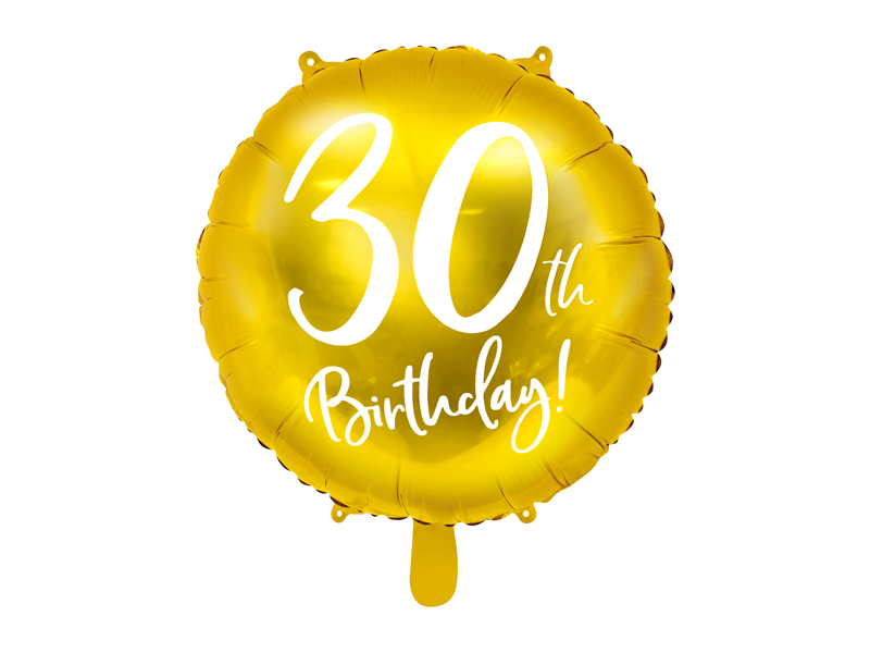 Folie ballong 30th Birthday, gold, 45 cm