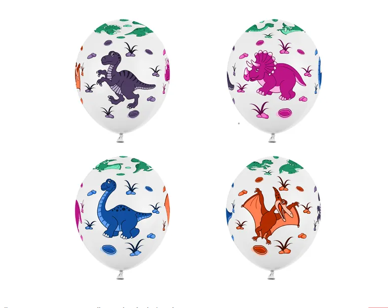 Ballonger 30cm, dinosaurier, vit pastell.
