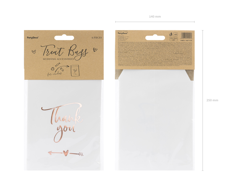 Paper treat bags Thank you, 13x16.5cm - 3