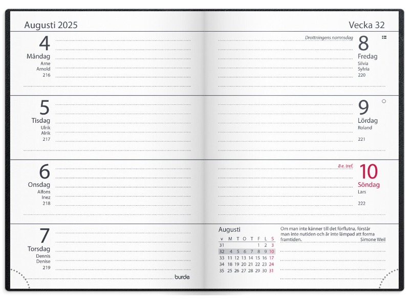 Kalender 2025 Lilla Fickdagboken svart konstläder - 2