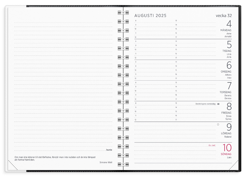 Kalender 2025 Liten Veckokalender svart plast - 2