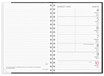 Kalender 2025 Liten Veckokalender svart plast