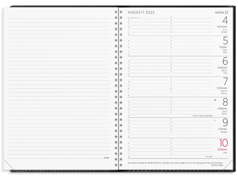 Kalender 2025 Stor Veckokalender svart konstläder - 2