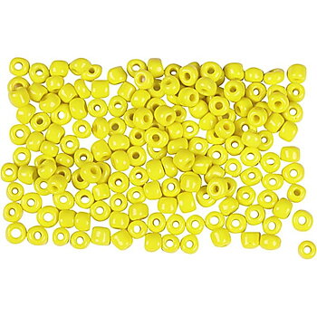 Rocaipärlor, dia. 3 mm, hålstl. 0,6-1,0 mm, gul, 25g, stl. 8/0