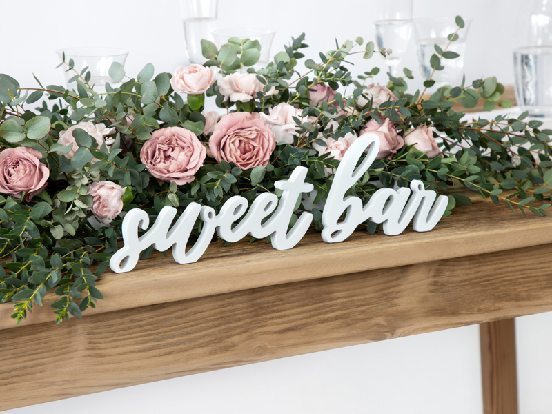 Wooden inscription Sweet bar, white, 37x10cm - 4