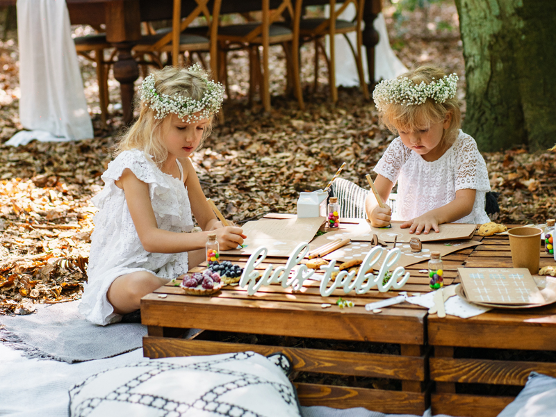 Wooden inscription Kids table, white - 3