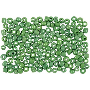 Rocaipärlor, dia. 3 mm, hålstl. 0,6-1,0 mm, grön, 25g, stl. 8/0
