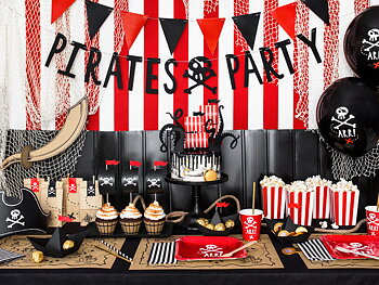 Papperstallrik  Pirates Party, röd, 20x20cm