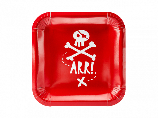Papperstallrik  Pirates Party, röd, 20x20cm