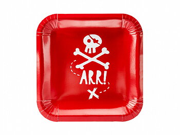 Papperstallrik  Pirates Party, röd, 20x20cm