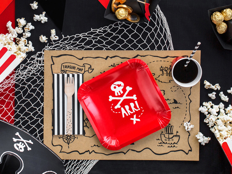 Papperstallrik  Pirates Party, röd, 20x20cm - 3