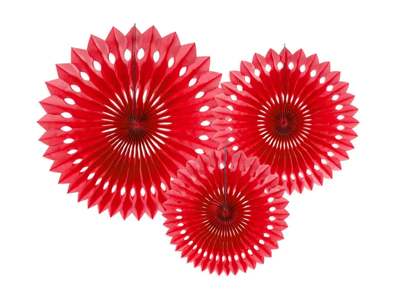 Pappersdekoration solfjäder röd 3-pack