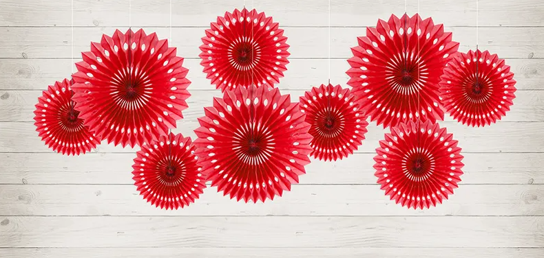 Pappersdekoration solfjäder röd 3-pack - 2