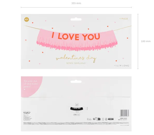 Banderoll I Love You, 150x30 cm, mix - 2