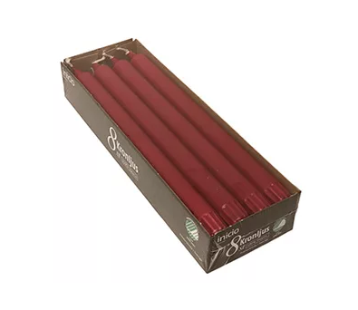 inicio Kronljus Röd 100%stearin 28cm 8p