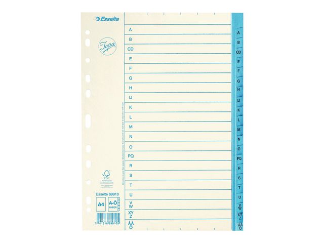 Pappersregister JOPA A4 A-Ö  vit/blå