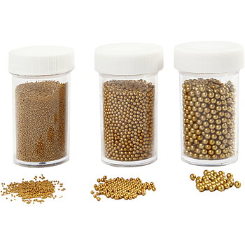 Miniglaskulor, stl. 0,6-0,8+1,5-2+3 mm, guld, 3burkar