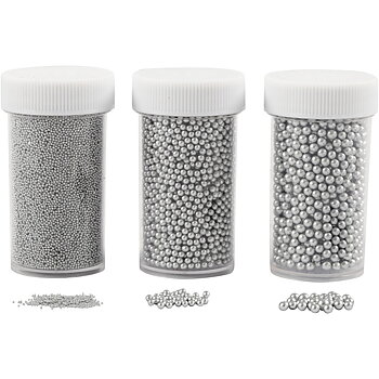 Miniglaskulor, stl. 0,6-0,8+1,5-2+3 mm, Silver, 3burkar