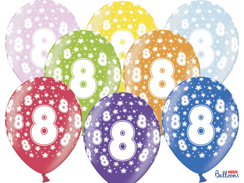 Ballonger 30cm, 8-årsdag, Metallic Mix
