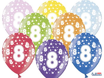Ballonger 30cm, 8-årsdag, Metallic Mix