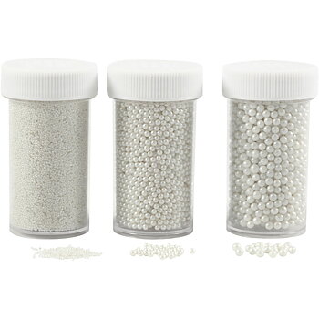 Miniglaskulor, stl. 0,6-0,8+1,5-2+3 mm, pärlemor, 3burkar