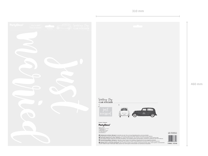 Wedding day car sticker - Just married, 33x45cm - 2