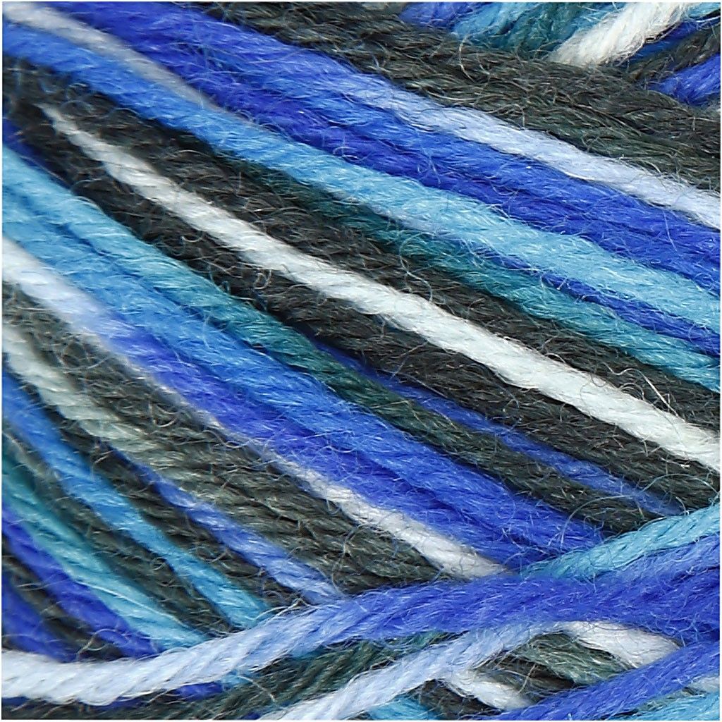 Strumpgarn, L:200m, blå/turkos harmoni, 50g - 3